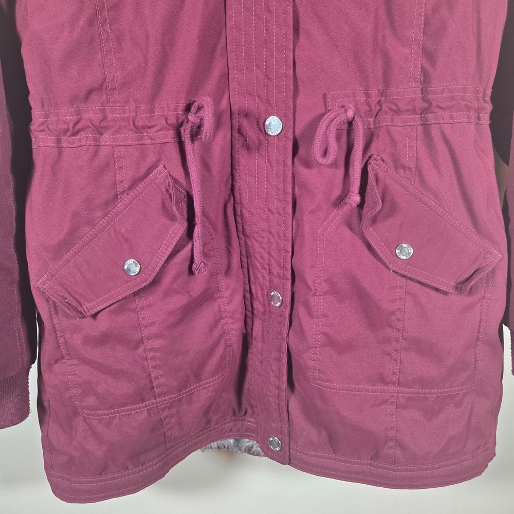 Hollister Parka Jacket Womens M Burgundy Faux Fur Hood Heritage Stretch Utility - Picture 4 of 16